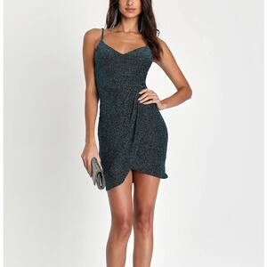 Lulus Forever Your Girl Metallic Teal Bodycon Mini Dress XS Holiday Party, Dance